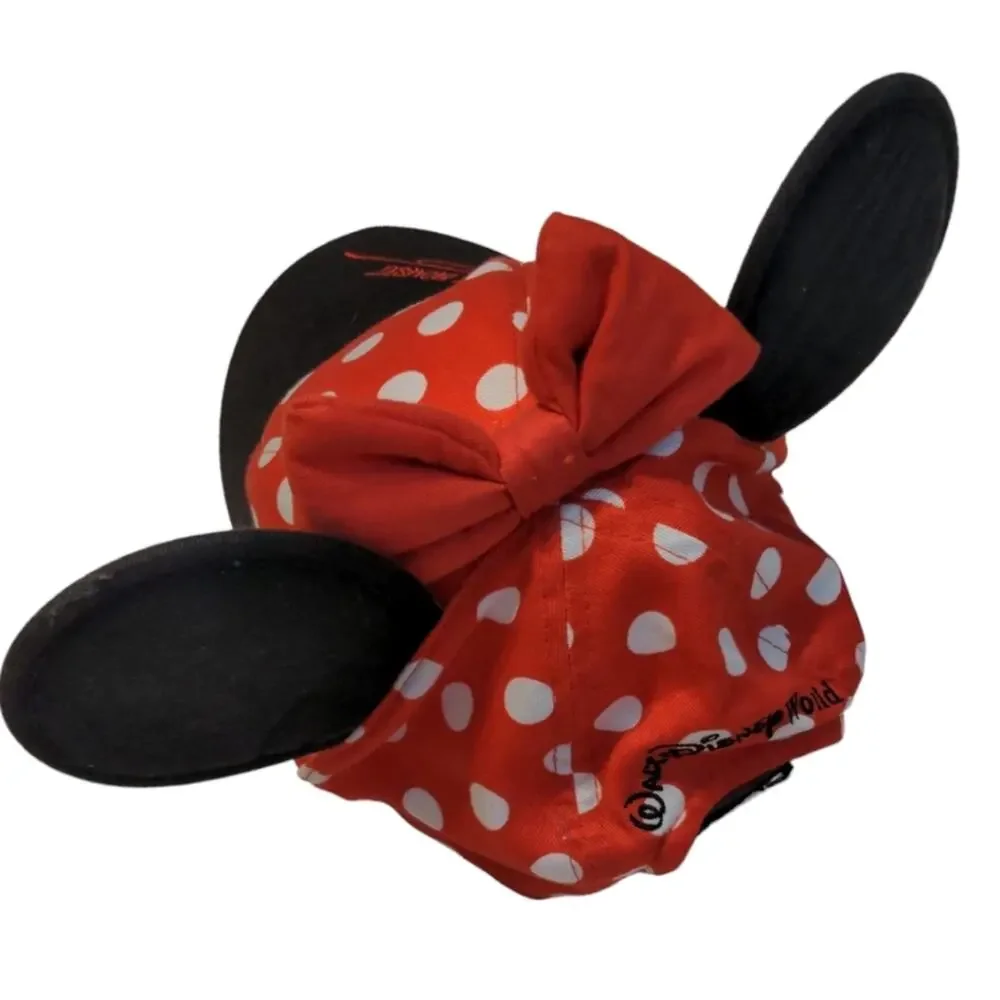 DISNEY Parks Red Black Minnie Mouse Ears Bow Polka Dot Baseball Hat Youth